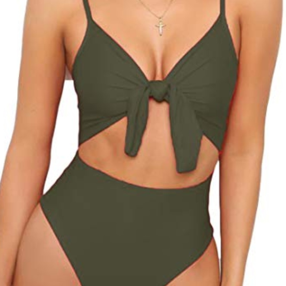 💋Olive Tie-Front SwimSuit - Picture 2 of 6